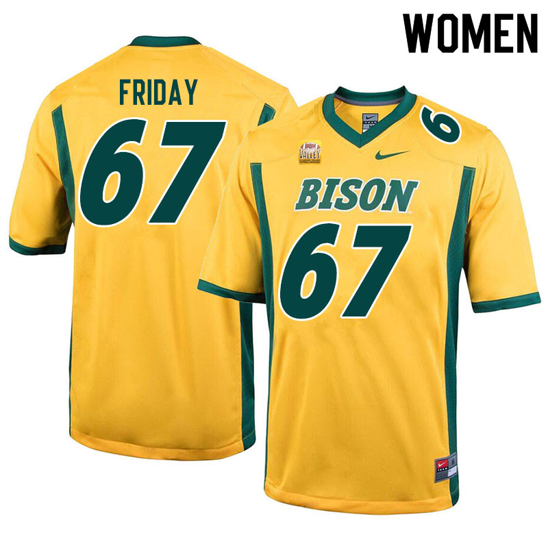 Women #67 Bryce Friday North Dakota State Bison College Football Jerseys Sale-Yellow